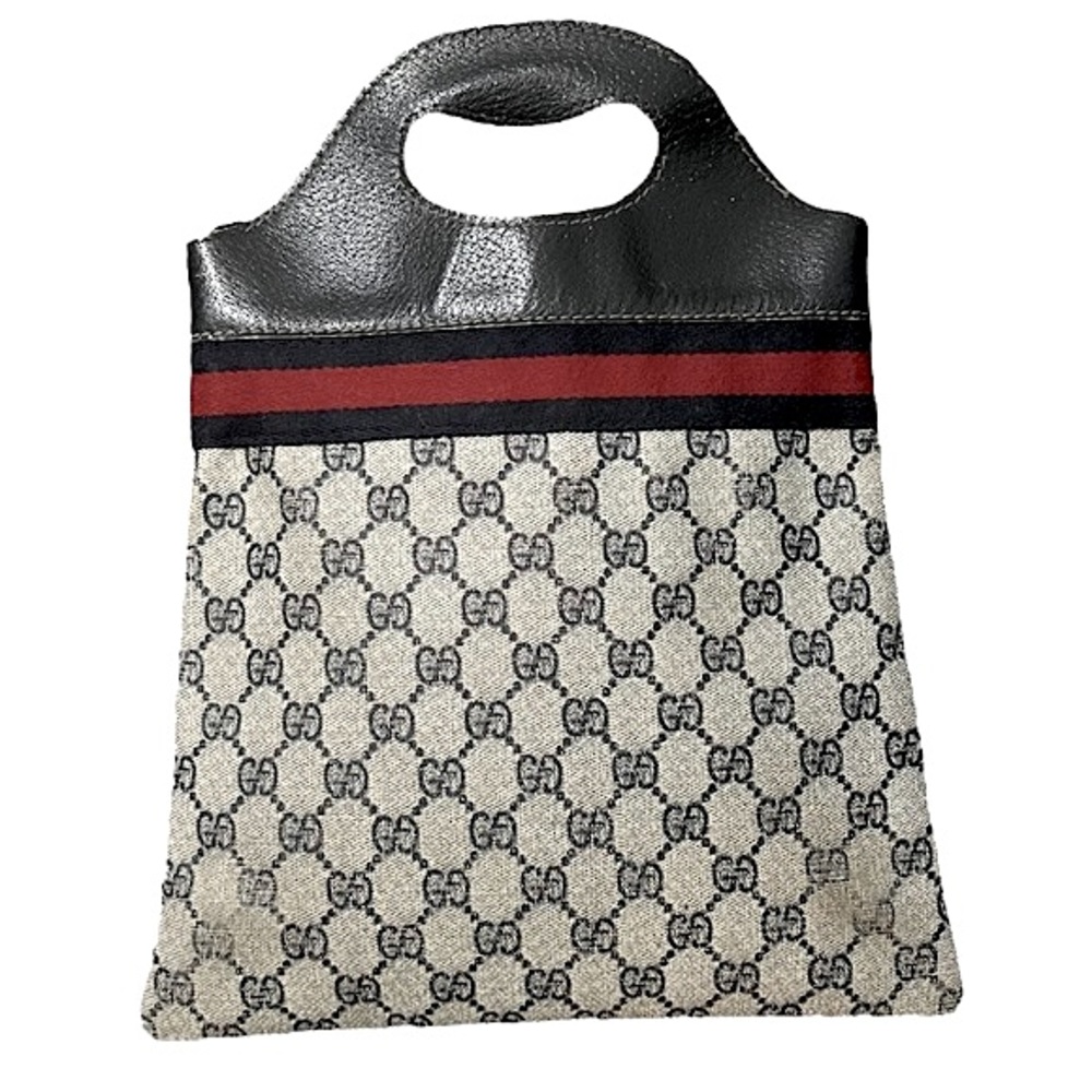 Gucci • RARE Vintage GG Web Monogram Navy PVC Leather Purse Tote Bag Handbag - Picture 6 of 16